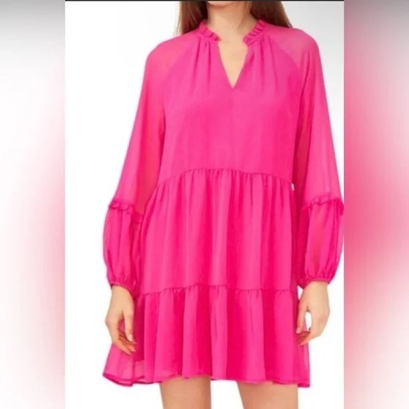 Vince Camuto Dresses & Skirts - Vince Camuto Hot Pink Layered Long Sleeve Dress Size XXL